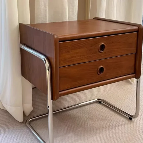 Minimalist Nightstand Vintage Solid Wood Bedside Cabinet Bedroom 2 Layers Drawers Storage Rack Versatile Scene Bedroom Furniture