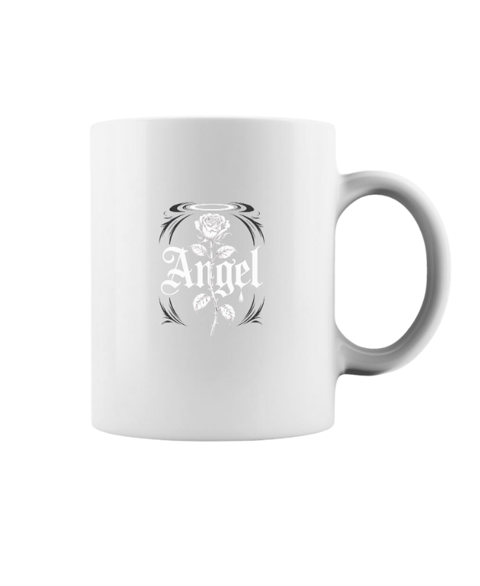 Angel Rose Floral Gothic Typography Design Mug - Image 3