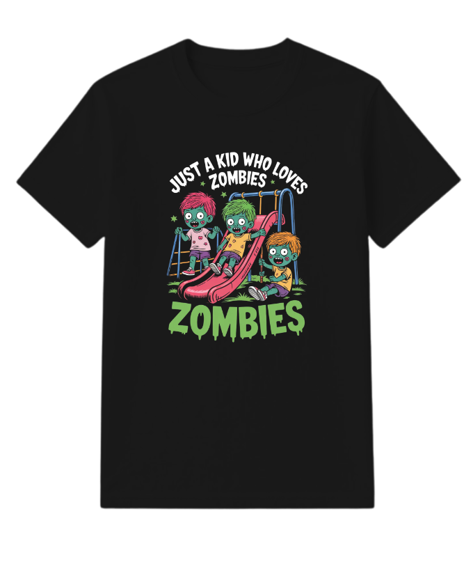 Just A Kid Who Loves Zombies Funny Cartoon T-Shirt