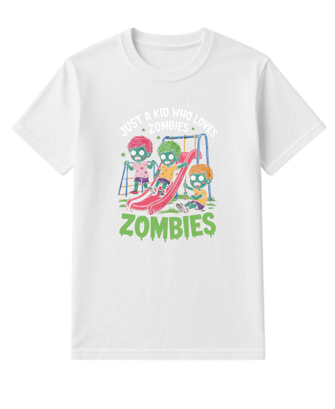 Just A Kid Who Loves Zombies Funny Cartoon T-Shirt - Image 3