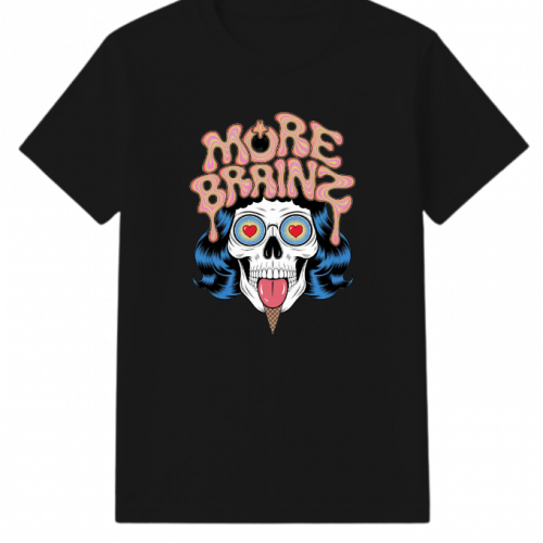More Brains Zombie Head Cartoon Graphic T-Shirt