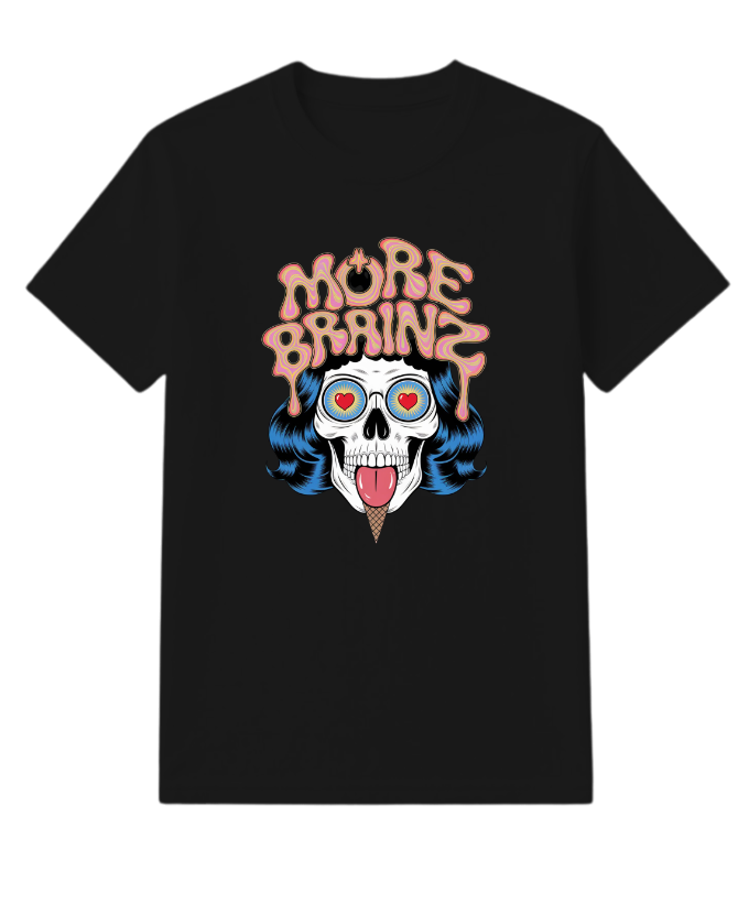 More Brains Zombie Head Cartoon Graphic T-Shirt