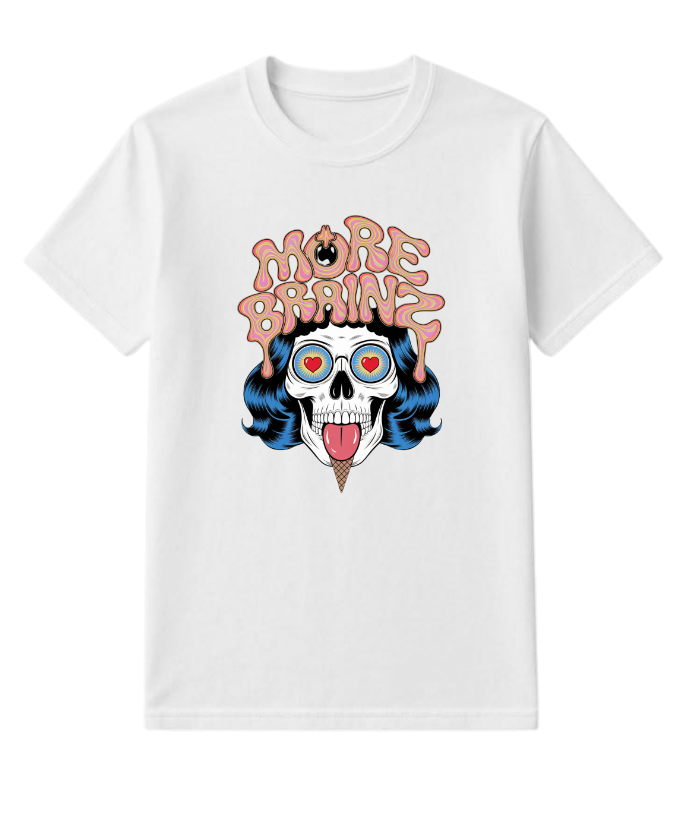 More Brains Zombie Head Cartoon Graphic T-Shirt - Image 3