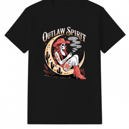 Outlaw Spirit Cowgirl Skeleton Western Style T-Shirt