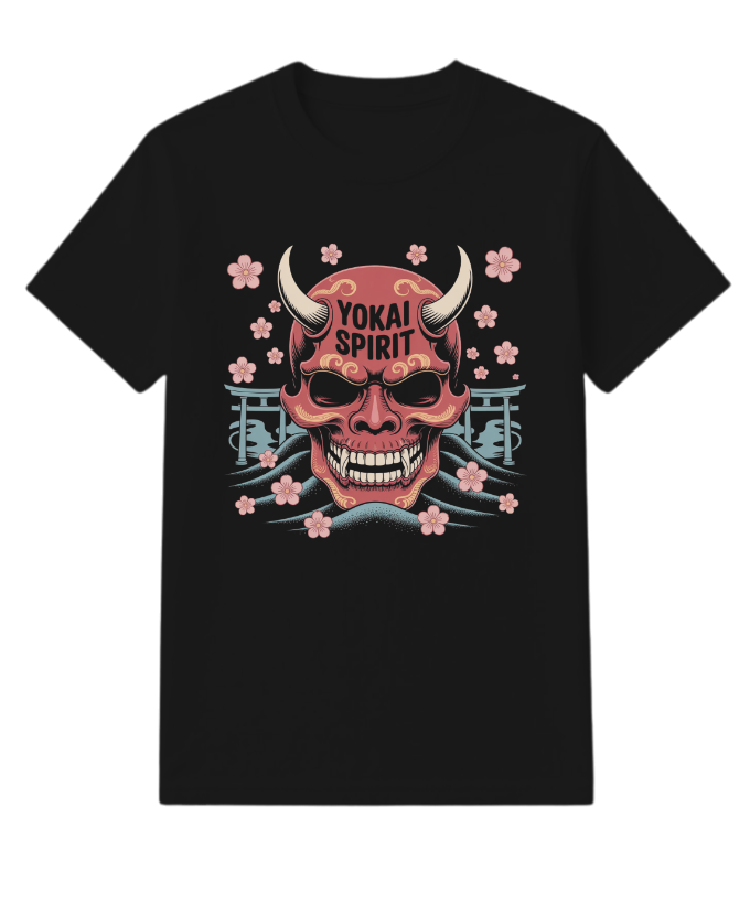 Yokai Spirit Red Demon Mask Japanese Style T-Shirt