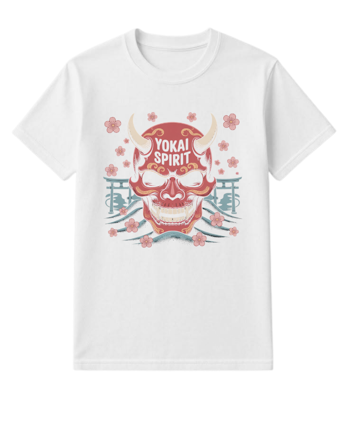 Yokai Spirit Red Demon Mask Japanese Style T-Shirt - Image 3